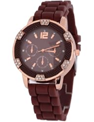 2013newestseller 1pcs Brown Casual Sport Silicone Band Rhinestone Dec Wrist Quartz Watches on Sales