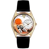 Whimsical Watches Kids' C0820005 Classic Gold Basketball Black Leather And Goldtone Watch