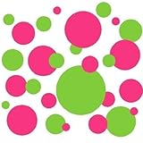 IMAGE OF Set of 130 Dark Pink and Lime Green Polka Dots Wall Graphic Vinyl Lettering Mural Decal Stickers Kit Peel and Stick Appliques