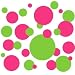 Set of 130 Dark Pink and Lime Green Polka Dots Wall Graphic Vinyl Lettering Mural Decal Stickers Kit Peel and Stick Appliques