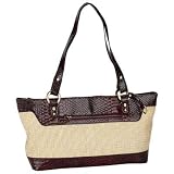 Tan Woven Handbag with Brown Croco Trim
