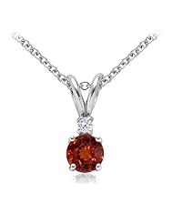 Garnet and Diamond Solitaire Pendant in 14k White Gold (5mm)