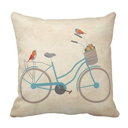 Bicycle with Birds Throw Pillows Cushion Cover Fashion Home Decorative Pillowcase Cotton Polyester Pillow Cover(45cm x 45cm, One Sides)