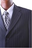 Men's Single Breasted 3 Button Navy Pinstripe Super 150's Wool Feel Vested Dress Suit