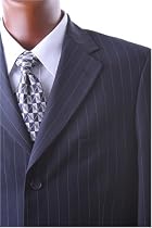 Men's Single Breasted 3 Button Navy Pinstripe Super 150's Wool Feel Vested Dress Suit