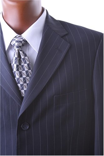 Men's Single Breasted 3 Button Navy Pinstripe Super 150's Wool Feel Vested Dress Suit
