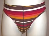 Mens BROWN STRIPE Thong / Flatlock Front