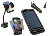 iTALKonline CAR DRIVE Pack BLACK Soft ProGel Hydro Case/Cover/Skin, LCD Screen/Scratch Protector, 12/24v In Car Charger, In Car Suction Windscreen Holder For HTC Desire