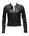 Ladies Black Synthetic Leather Jacket Button Collar