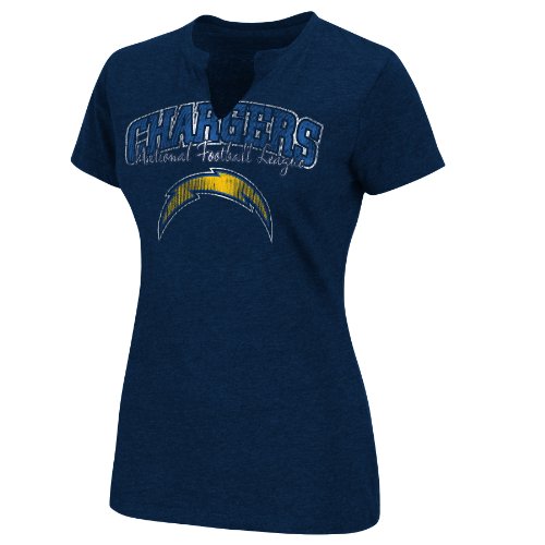 NFL Women's San Diego Chargers Champion Swagger II Short Sleeve Split Crew Neck Heather Tee (Blue Grey, Medium)