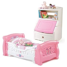 Sleigh Bed and Bookcase - Pink by SHOPZEUS