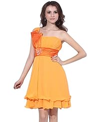 A-line One Shoulder Chiffon/Satin Cocktail Short Lace Natural   Waistline  Dress With a Sash 