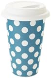 Yedi Houseware Classic Coffee and Tea White Dots 11-Ounce Travel Mug, Turquoise