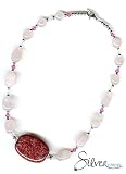 SilverChicks Necklace - featuring Rose Quartz, Kazuri and Swarovski