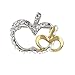 Pugster Silver And Gold Tone Rhinestone Apple Brooch