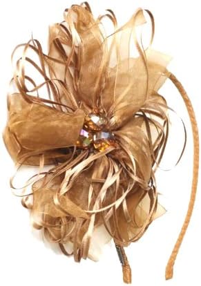 Chelsea Hill Collection "Zoe" Gold Hard Headband, 1/4" Wrapped Ribbon Flower with Bead Center
