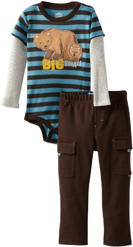Watch Me Grow! by Sesame Street Baby-Boys Infant 2 Piece Big Small Bear Creeper And Pant, Brown, 24 Months