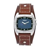 Fossil Mens AM3695 Cuff Kaleido Leather Strap Blue Mirror Dial Watch