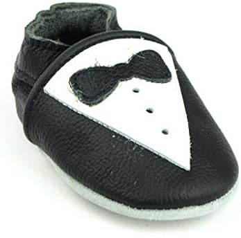 Kids Child Unisex Baby Boy Girl Pre-Walker Leather Moccasin Slip-on Shoes, Black Tuxedo 18-24M