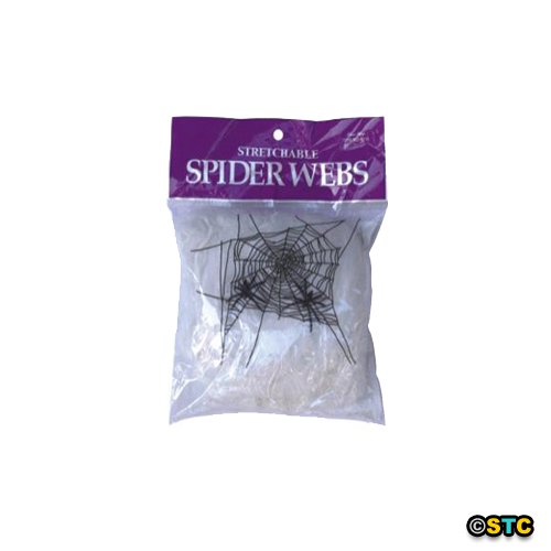 White Stretchable Spider Web with Spiders ~ Halloween Decorations & Props (STC16002-W)