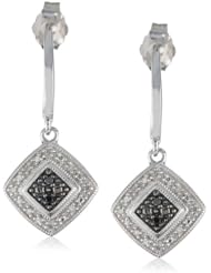 Sterling Silver Black and White Diamond Accent Square Earrings (0.08 cttw, I-J Color, I2-I3 Clarity)