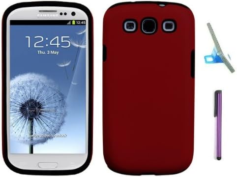 Premium Samsung Galaxy S3 Hybrid Two Layer Phone Protector Case With Purple Touch Screen Stylus Pen And Phone Stand S III I747 / I9300 (Red)