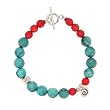 Southwestern Faceted Turquoise and Coral Beaded Bracelet with a Sterling Silver Spiral, 7 1/2" Length, #7566