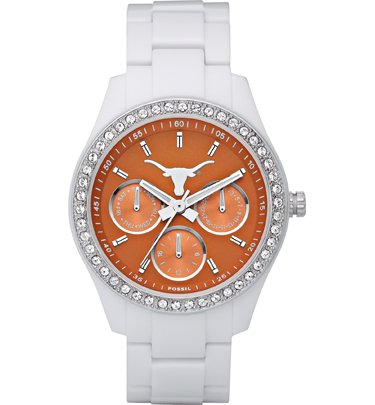 Fossil Watch Stella LI3096 University of Texas Longhorns Ladies NCAA Team White Band Clear Rhinestones