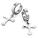 Men's Stainless Steel Stud Earrings Silver Round Cross Pendant Vintage (with Gift Bag)