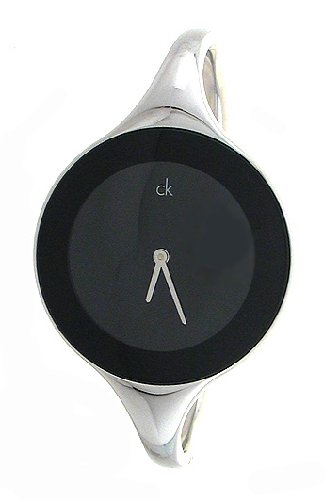 Calvin Klein Quartz, Polished Silver Bangle with Black Mirror Dial - Women's Watch K2823130