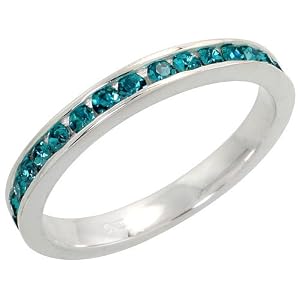Sterling Silver Eternity Band, w/ December Birthstone, Blue Topaz Crystals, 1/8