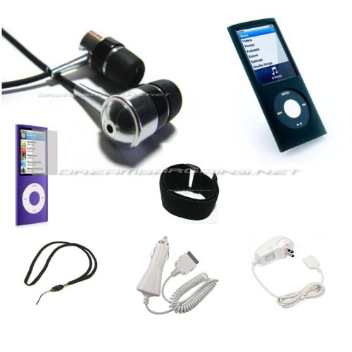 Childrens Toyshop  Sporting Goods : DreamBargains Premium Nano 4th Generation 8GB 16GB Accessory Bundle Kit - Protective Silicone Sleeve - Black + Adjustable Sport Armband - Black + Screen & Click Wheel Protector Film + Travel Charger - White + Car Charger - White + Durable Metallic Sound Isolating In-Ear Earbud Earphones - Black + Neckstrap - Black