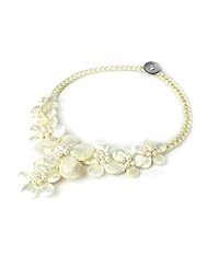 O-stone White Pearl Nacre Necklace Flower Dance Mother of Pearl 100% Handmade