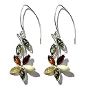 Sterling Silver Multi-Color Amber Flower Earrings
