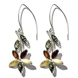 Sterling Silver Multi-Color Amber Flower Earrings