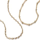 18k Gold Overlay Sterling Silver Double-Strand Baby Rolo Anklet w/ Diamond-Cut Twist Anklet- 9+1, Set of 2