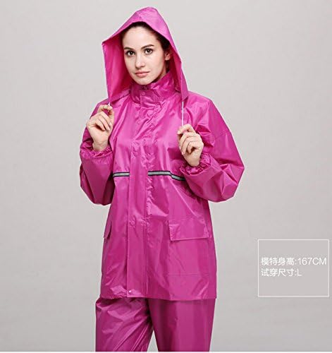 Fashion Womens Watertight Front-zip Hooded Rain Jacket &Pants(L)