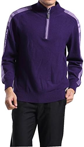 METERDE Men's Classic Half-Zip Wool Cashmere Pullover Sweater Blue Purple S