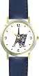 Playful Gray Tabby Kitten Cat - WATCHBUDDY&reg; DELUXE TWO-TONE THEME WATCH - Arabic Numbers - Blue Leather Strap-Women's Size-Small