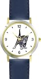 Playful Gray Tabby Kitten Cat - WATCHBUDDY&reg; DELUXE TWO-TONE THEME WATCH - Arabic Numbers - Blue Leather Strap-Children's Size-Small ( Boy's Size & Girl's Size )