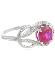 10k Gold Round Created Ruby and Diamond Ring (0.03 cttw, I Color, I2 Clarity)