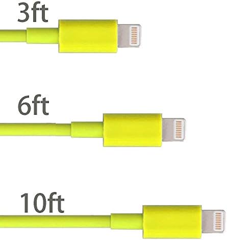 Noovalink(TM)3PCS 3IN1 3 6 10Ft 8 Pin to USB Extended Charging and Sync Cable Cords Charger Wire for Apple iPhone 5 5s/c,iPhone 6 iPhone 6 Plus, iPad 4 Mini air Ipod Touch Nano 7th Gen Compatible with the latest iOS (Yellow)