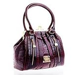 Plum purple mock croc and patent framed shoulder handbag with shoe shaped closure by Claudia Canova