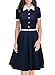 Miusol Women's Polo Neck Contrast Retro Short Sleeve Business Swing Dress,Navy Blue,Large
