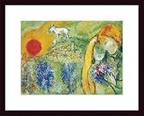 Amoureux de vence by Marc Chagall 19.75X15.75 Framed with Black Wood Frame