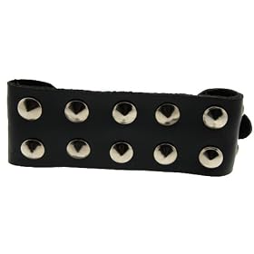 2 Rows of Short Spikes Shaped Studs Leather Wrist Band Bracelet.