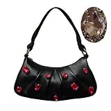 Bisadora Black Leather Snap Hobo W/ Clear Crystals