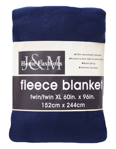 J & M Home Fashions 60-Inch by 96-Inch Fleece Blanket, Twin/Twin X-Large, Dark Blue