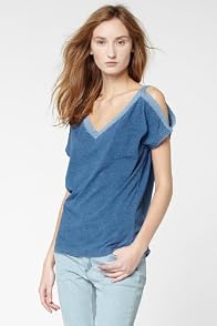 Short Sleeve Indigo Jersey T-Shirt With Cut-Out Shoulder