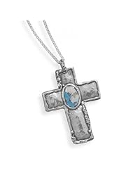 MMA Silver - 18 inch Oxidized Cross with Roman Glass Necklace